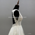 Gorgeous Long Chapel Train A Line Satin Wedding Dresses with Sheer Long Sleeves Crew Neckline Lace Appliques Bridal Gown